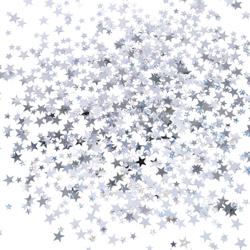 TecUnite Silver Metallic Star Confetti for Tables Silver and Glitter Star Table Confetti for Wedding Birthday Party Decoration, 60 Grams/ 2.1 Ounce - Image 2